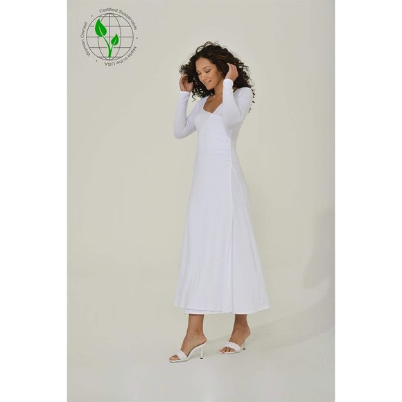 Maxi Dress with High Slit | White | Long Sleeve - Picture 1 of 6